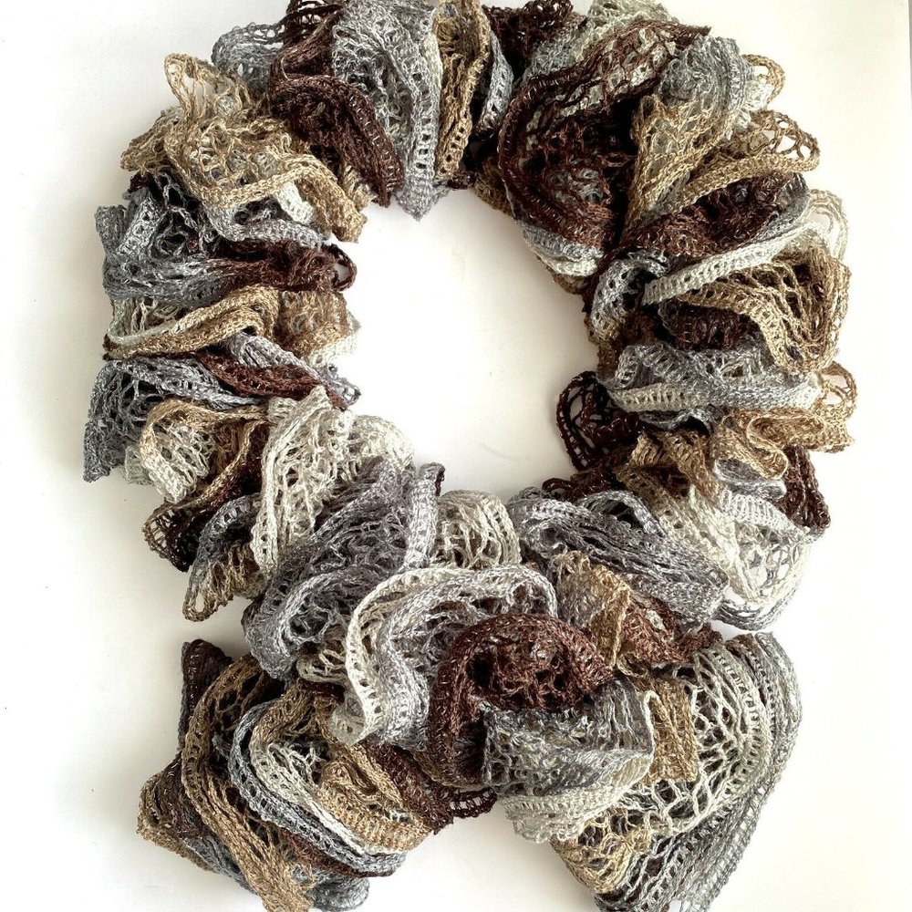 Knitted Tiered Neutral Color Lightweight Scarf Incredible Ruffles 44”x5”
